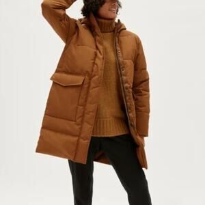 Everlane Renew Primaloft Puffer Coat Chestnut Brown Insulated Hooded Long XXS